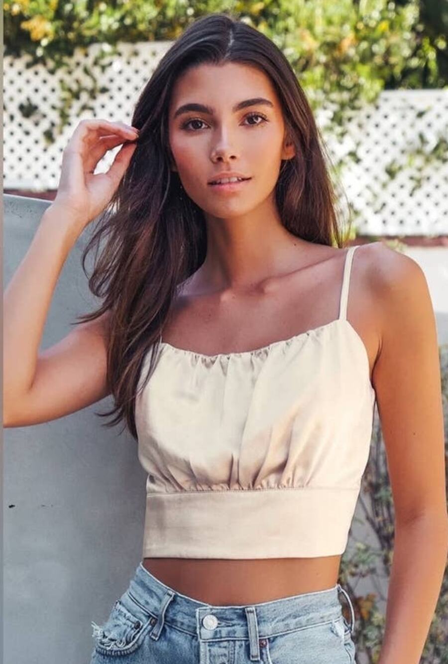Lulus Champagne Satin Cropped Top - S